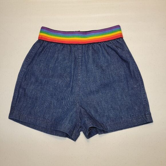 Moddy's Goose 70s 80s Vintage Blue Jean Denim Shorts with Rainbow Waistband - Picture 9 of 12